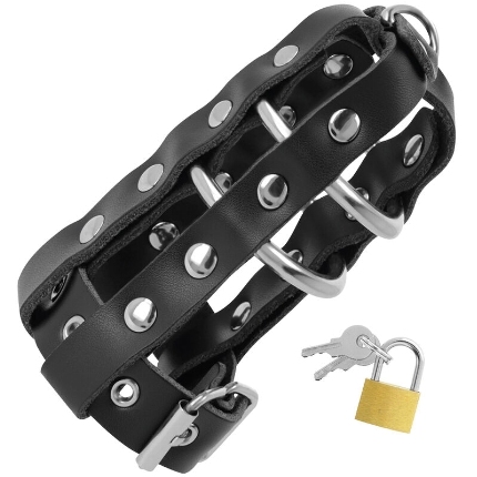 darkness - leather chastity cage with lock D-226696