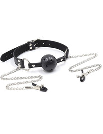 ohmama fetish - ball gag with vents and nipple clamps
