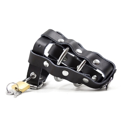 ohmama fetish - leather sheath with metal rings and padlock D-230056