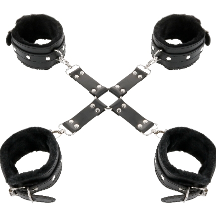 darkness - leather handcuffs for foot and hands black D-221254