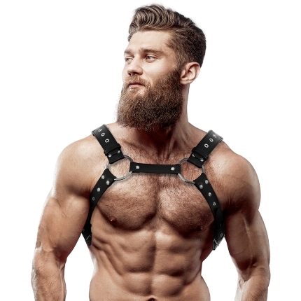 fetish submissive attitude - men's eco-leather chest harness with studs D-235864