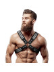 fetish submissive attitude - men's crossed chest eco-leather harness with rivets D-235865