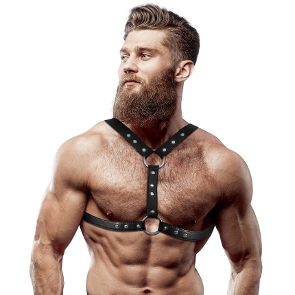 fetish submissive attitude - eco-leather chest harness with double support and studs for men D-235869