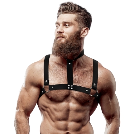 fetish submissive attitude - adjustable eco-leather chest harness with necklace for men D-235870
