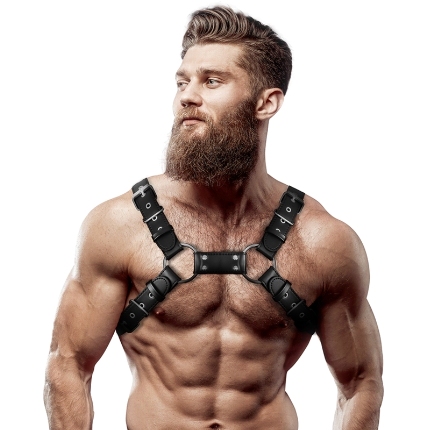 fetish submissive attitude - men's adjustable eco-leather chest bulldog harness D-235871