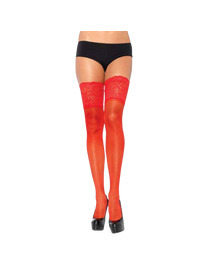 leg avenue - medias rojas autoadhesivas con encaje ancho one size