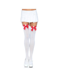 leg avenue - medias nylon blanco y lazo rojo