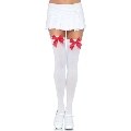 leg avenue - medias nylon blanco y lazo rojo