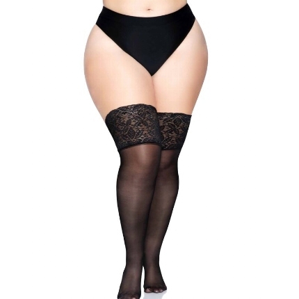 leg avenue - black stockings with wide lace one size