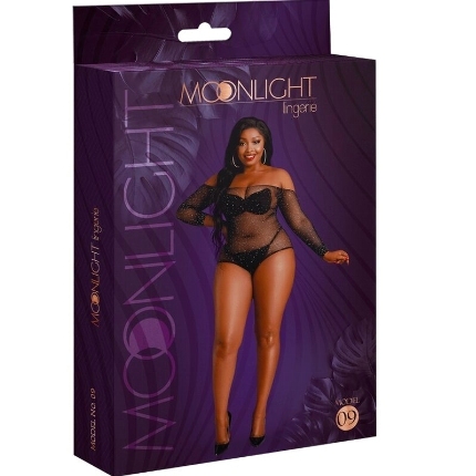 moonlight - modelo 9 body manga larga negro brillante talla unica / plus size