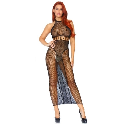 leg avenue - halter dual net backless dress