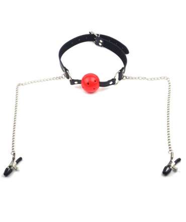 Gag with Red Ball and Tweezers for the Nipples 334005