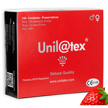 unilatex - preservativos rojos/fresa 144 uds