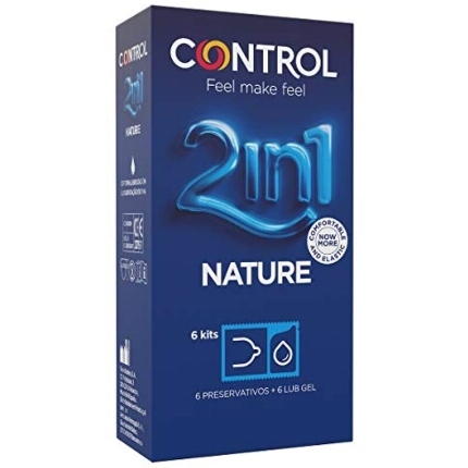 control - duo natura 2-1 preservativo + gel 6 uds