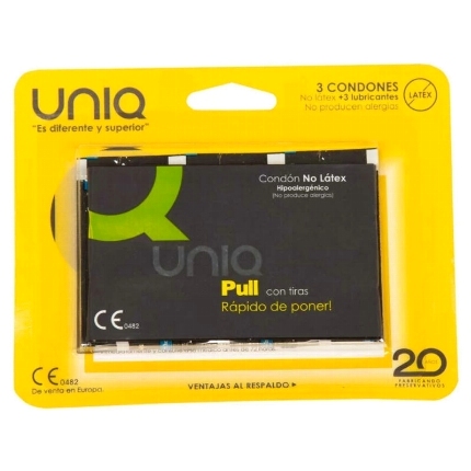 uniq - pull latex free condoms with strips 3 units