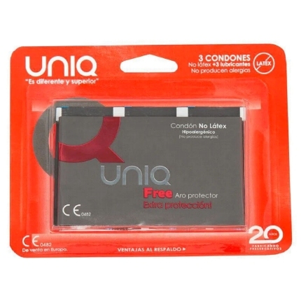 uniq - free latex free condoms with protective ring 3 units