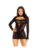 leg avenue - mini vestido de encaje con manga larga negro