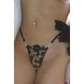 Cueca Tanga Renda Floral e Jóias