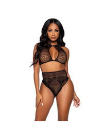 leg avenue - two pieces set halter crop top thong panty panty one size