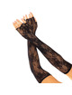 Leg avenue - floral network fingerless gloves black