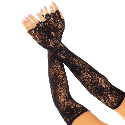 leg avenue - floral network fingerless gloves black