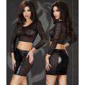 Conjunto Saia e Top Efeito Molhado e Renda Preto Chilirose