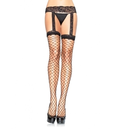 leg avenue - medias de red con liguero de encaje negro