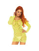 leg avenue - mini vestido de encajes manga larga neon talla unica