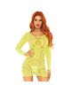 leg avenue - mini vestido de encajes manga larga neon talla unica