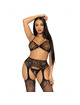 leg avenue - set tres piezas sujetador, tanga y medias talla unica - negro