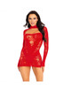 Mini Vestido Leg Avenue com Renda de Manga Comprida Vermelho