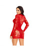 leg avenue - mini vestido de encaje con manga larga rojo