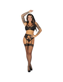 livco corsetti fashion - pojzon lc 90670 sujetador + medias + liguero + panty negro