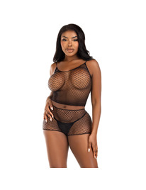 leg avenue - set camiseta pantalon rejilla negro