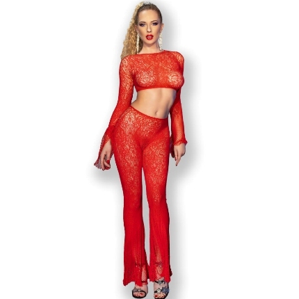 chilirose - cr 4648 top pantalon rojo s/l