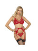 Subblime - set de 3 piezas sujetador + tanga + liga encaje rojo s/m