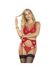 Subblime - 3 piece set bra + thong + lace garter red s/m