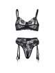 subblime - set de 3 piezas sujetador + tanga + liga estampado floral negro s/m