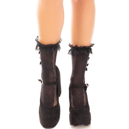 Leg avenue - medias tobilleras con volantes negro