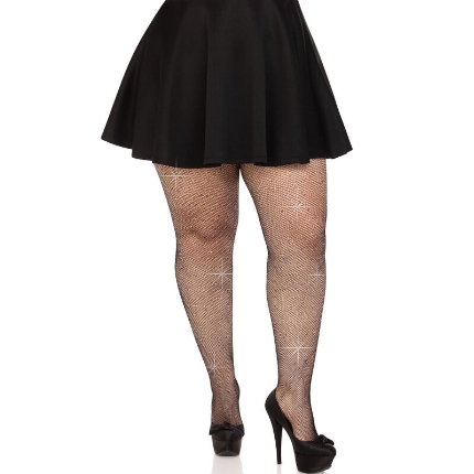leg avenue - crystalized mesh stockings black plus size