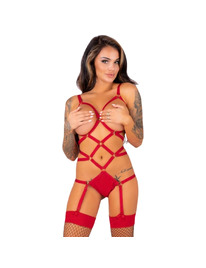 livco corsetti fashion - thiara lc 20213 set body + stockings red s/m