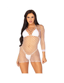 leg avenue - vestido de rejilla manga larga blanco talla Única