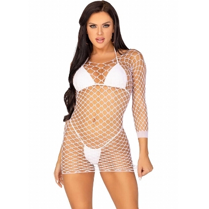 leg avenue - long sleeve net dress white one size