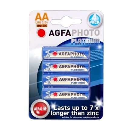 Pack 4 Alkaline Batteries AGFA Photo Platinum LR6 AA 1.5 V MN1500