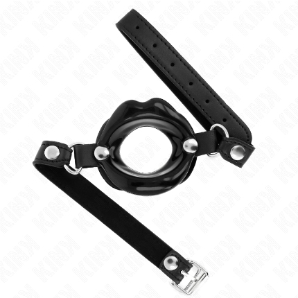 kink - mordaza labial 8 cm con correa de polipiel negro 63 x 2 cm ajustable 39-58 cm