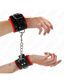 kink - muÑequeras forradas con agujeros cuadrados rojo y correa negro ajustable 17-29 cm x 6 cm