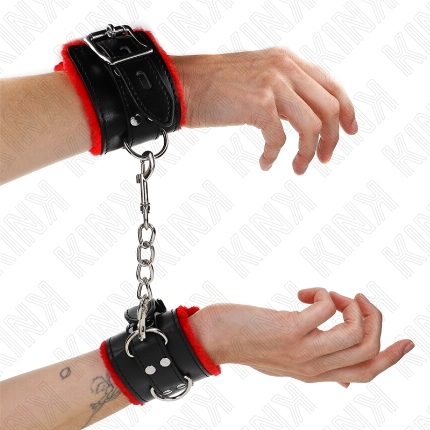 kink - muÑequeras forradas con agujeros cuadrados rojo y correa negro ajustable 17-29 cm x 6 cm