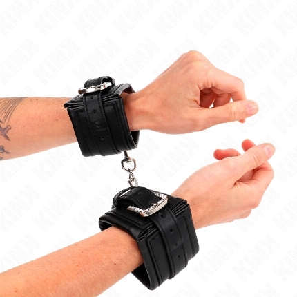 kink - rhinestone buckle wrist restraints black adjustable 25-32 cm x 5.5 cm