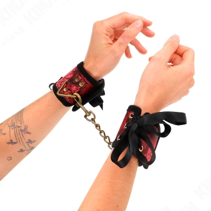 kink - muÑequeras diseÑo escÁndalo rojo-negro detalle lazo 24.5 cm x 6.5 cm