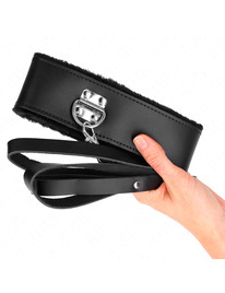 kink - collar con correa 116 cm de piel negro ajustable 40-48 cm x 6 cm